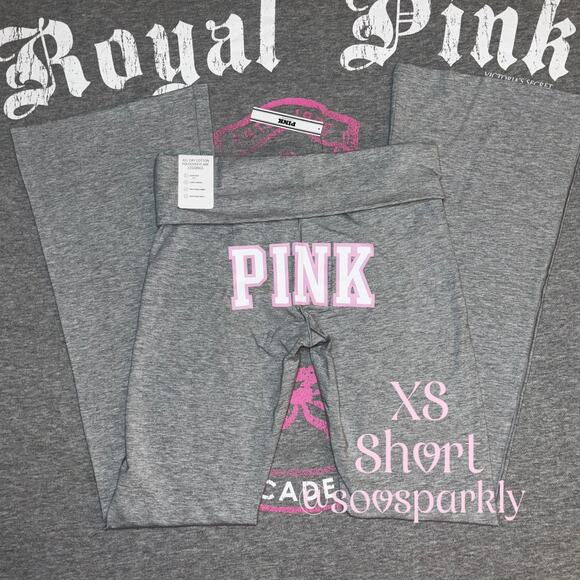Victoria’s Secret PINK Limited Edition Heather Gray Throwback Foldover Leggings - Picture 1 of 8